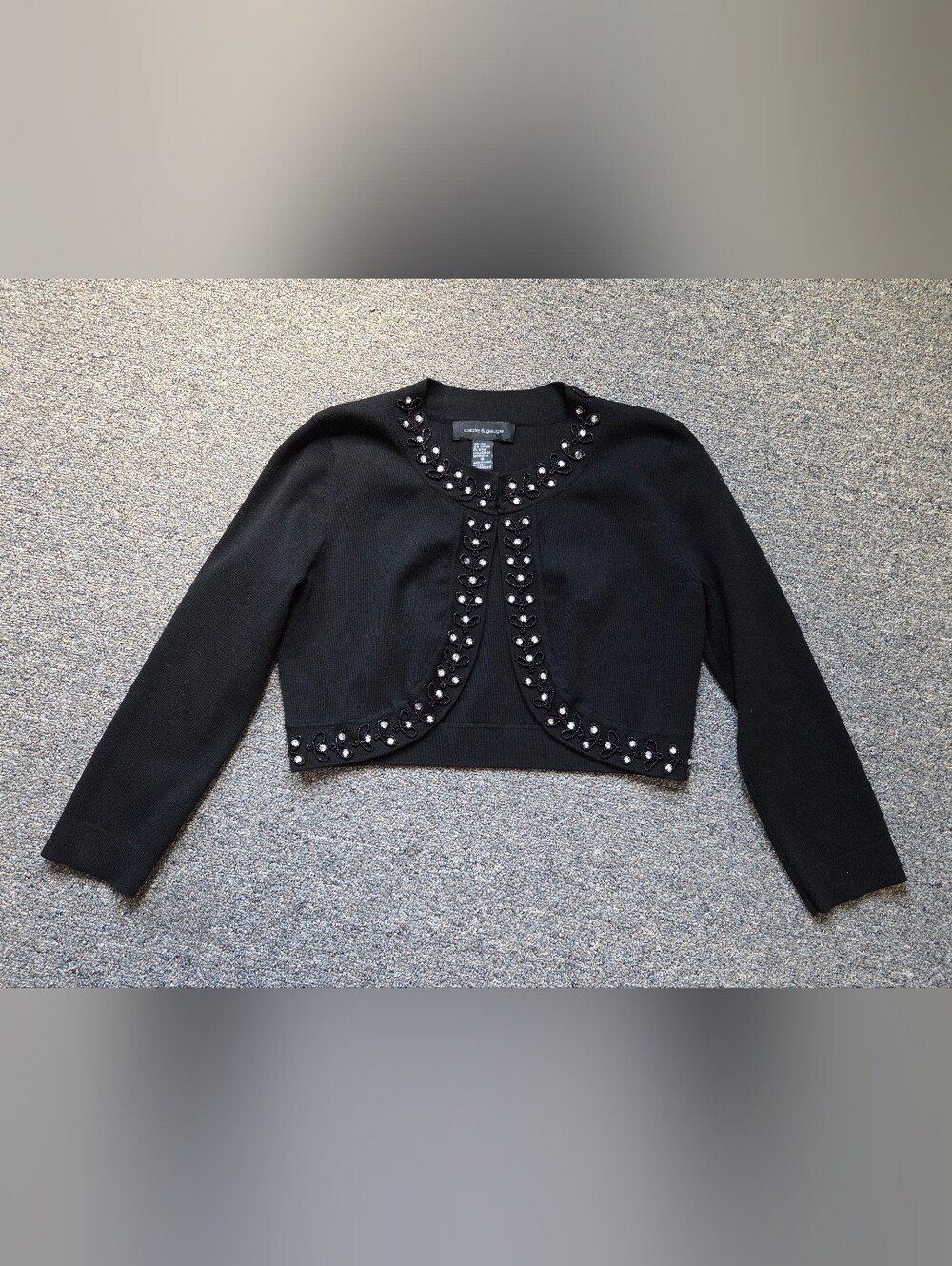 Silk Blend Beaded Crop Cardigan Shrug Bolero Cable & Gauge Black Y2K Glam S